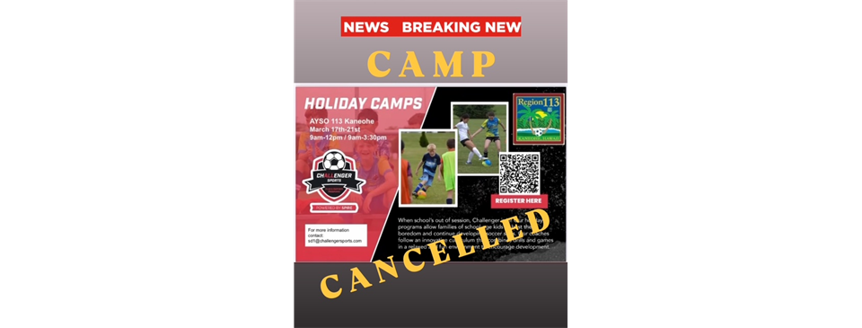 Spring Break Soccer Camp CANCELLED